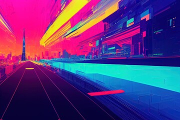 Wall Mural - Night city. abstract. retro sci-fi. Cyberpunk. corrupted digital glitch abstract. 