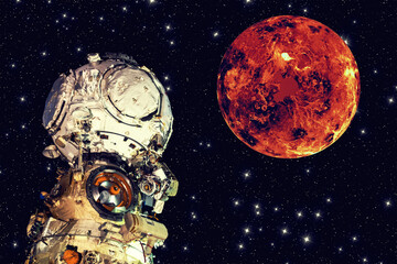 Wall Mural - a spaceship is flying in the outer cosmos.the elements of this image furnished by nasa.