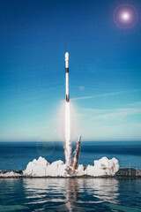 Wall Mural - a plane coming to the potentially habitable planet. the elements of this image furnished by nasa.