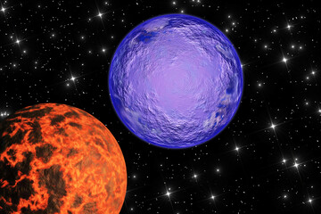 Wall Mural - icy planet and fiery planet. climate change concept.the elements of this image furnished by nasa.