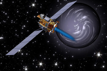 Wall Mural - a space craft explores an exoplanet in the deep space. the elements of this image furnished by nasa.