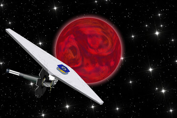 Wall Mural - a spacecraft explores red planet in the open cosmos. the elements of this image furnished by nasa.