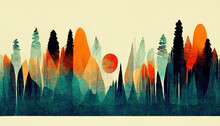 Colorful Abstract Mixed Media Grunge Landscape Background. Modern Nature Design. 3D Illustration.