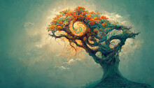 Beautiful Tree Of Life, Sacred Symbol. Individuality, Prosperity And Growth Concept. 3D Illustration