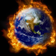 Wall Mural - planet earth burning in space, ecology concept, global warming concept. 3d illustration.