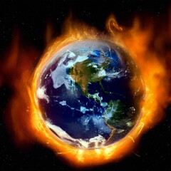 Wall Mural - planet earth burning in space, ecology concept, global warming concept. 3d illustration.