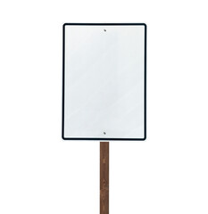 blank white sign on a wooden post isolated.