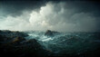 © Summit Art Creations - Spectacular background image of stormy ocean with rough and danger wave. Dark sky and cloudy. Digital art 3D illustration.