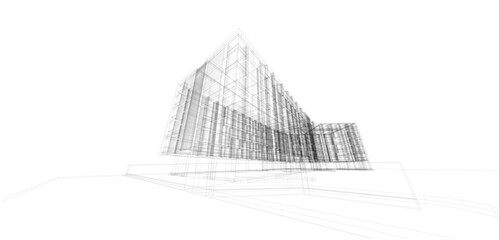 Wall Mural - 3d wireframe of building. sketch design.Vector