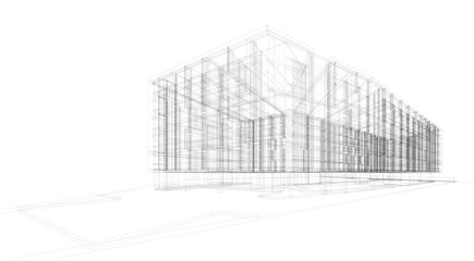 Wall Mural - 3d wireframe of building. sketch design.Vector
