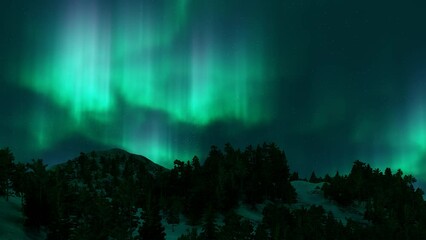 Wall Mural - a beautiful green and red aurora dancing over the hills.