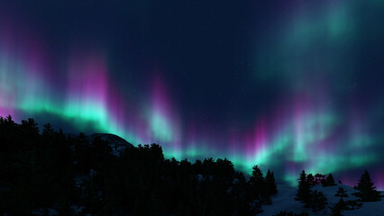 Wall Mural - a beautiful green and red aurora dancing over the hills.