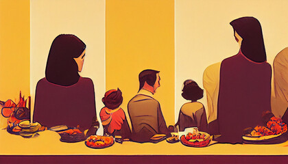 Wall Mural - family together on thanksgiving day