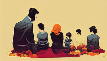 Wall Mural - family together on thanksgiving day