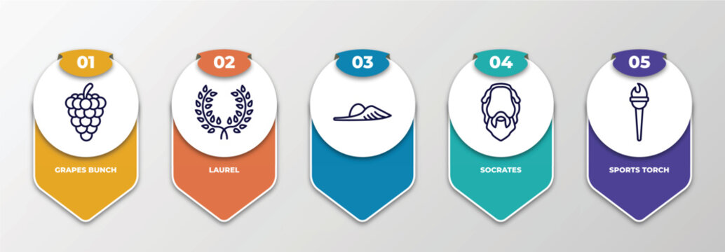 infographic template with thin line icons. infographic for greece concept. included grapes bunch, laurel, , socrates, sports torch editable vector.
