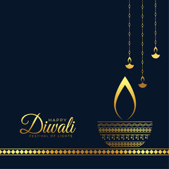 Canvas Print - premium diwali greeting card banner with golden lantern and diya