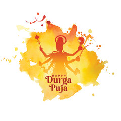 Wall Mural - indian festival durga pooja watercolor greeting card design