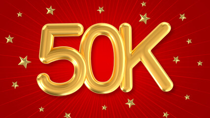 3d golden 50K with star and red background. 3d illustration.