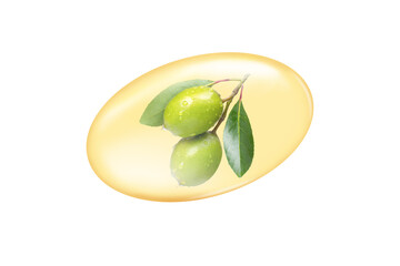 Canvas Print - Olive oil in yellow transparent capsule isolated oil white background with clipping path.