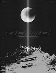 Wall Mural - retro futuristic poster with a mountain and a shining bright beam. abstract print with noise, for st