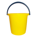 Fototapeta Dmuchawce - Yellow plastic bucket with black handle, isolated on a white background