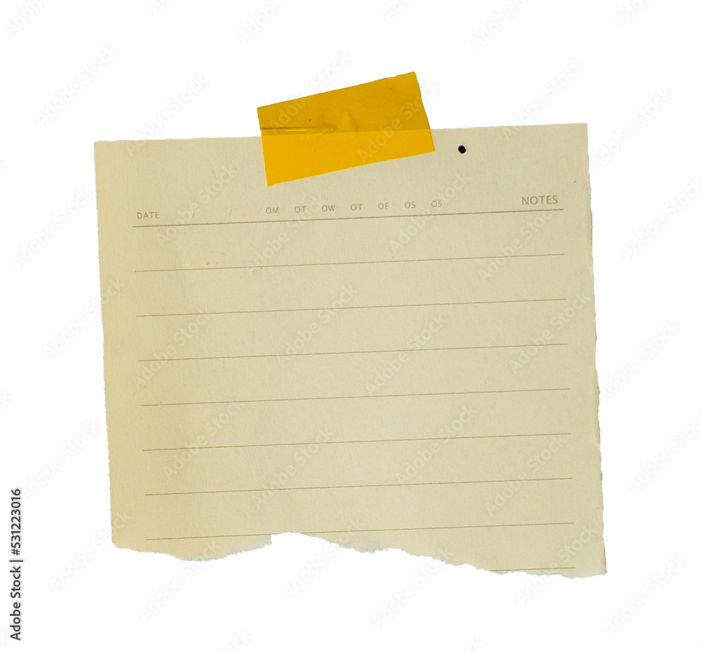 notebook paper sticky note glued to the board with tape