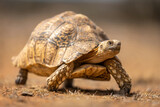 Fototapeta Konie - Leopard tortoise walks past on stony ground