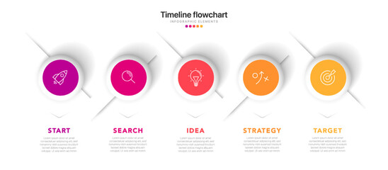 Poster - Timeline infographic design with 5 options or steps. Infographics for business concept. Can be used for presentations workflow layout, banner, process, diagram, flow chart, info graph, annual report.