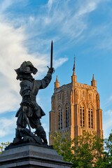 Wall Mural - Historical statue of Jean Bart and the belfry of Dunkirk, France