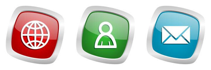 Poster - Web and internet vector icons, globe, user and email silver metallic buttons