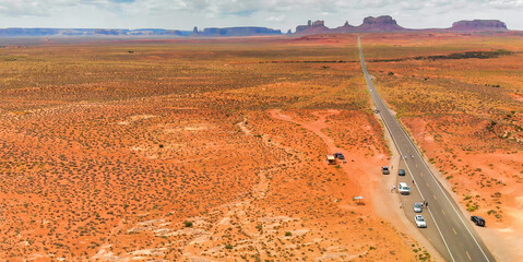 Poster - Road to the Monument Valley, aerial view from drone