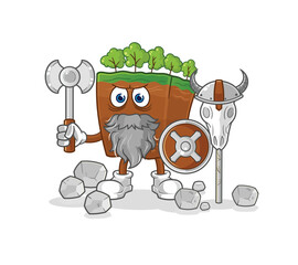 Wall Mural - soil layers viking with an ax illustration. character vector