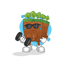 Sticker - soil layers lifting dumbbell vector. cartoon character