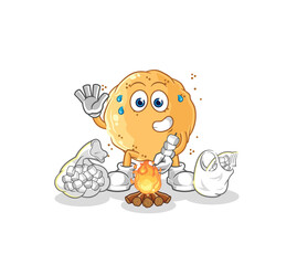 Canvas Print - sand ball roasting marshmallows. cartoon mascot vector