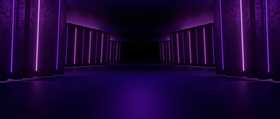 Wall Mural - technology abstract future alien reflective concrete corridor tunnel empty room elegant dark blue ba