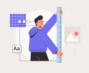 Wall Mural - abstract business concept - usability testing, experience design. young man designer working on ui u