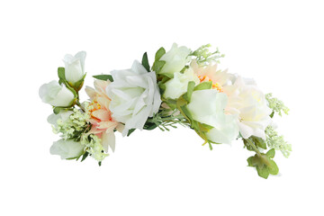 white flower crown front view isolated on white background with clipping paths