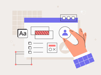 user interface developmen. hand working on website or application, programming, ui ux design. usabil