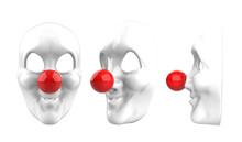 Isolated 3d Render Illustration Of Plastic Clown Mask With Red Nose On Transparent Background.