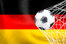 FIFA World Cup 2022, Germany National Flag With A Soccer Ball In Net, Qatar 2022 Wallpaper, 3D Work And 3D Image. Yerevan, Armenia - 2022 September 16