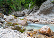 A small waterfall on the Martuljek stream in the Julian Alps, Slovenia. Long exposure time, blurry water.