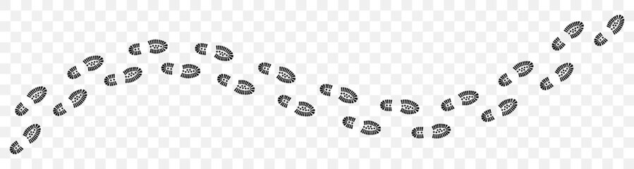 Black human footprint, tracking path on white background	