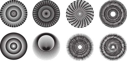 Poster - spiral, swirl, twirl element set. rotating circular and concentric shapes vector illustration. volut