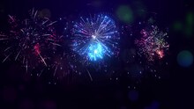 4K New Year's Eve Fireworks Celebration Loop Of Real Fireworks Background. Abstract Golden Shining Glowing Fireworks Show. Real Fireworks Display, New Year. National Holiday, New Year Party Or Event
