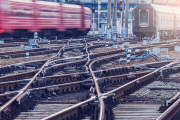 Wall Mural - Passenger train moves at morning time.