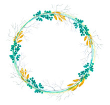 Christmas Wreath With White Branches And Gold Leaves 