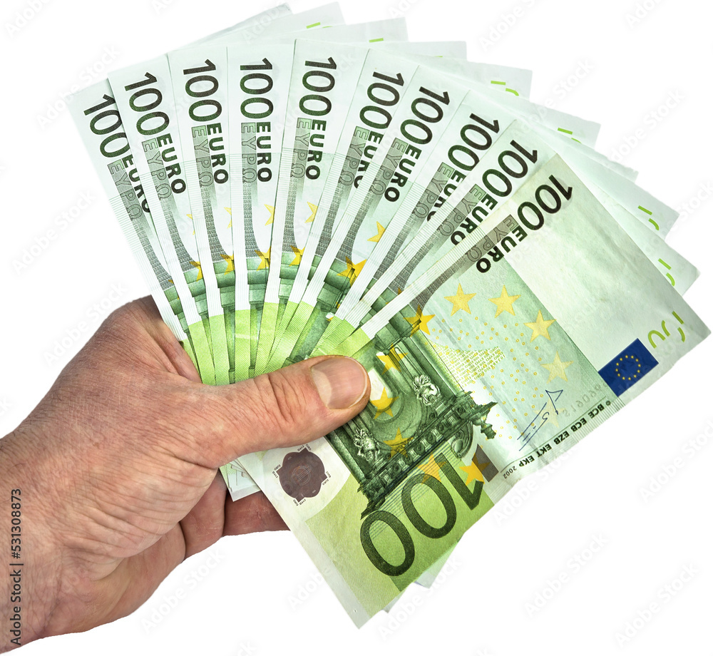 Hand mit 1000 Euro Geldscheinen isoliert Stock Photo | Adobe Stock