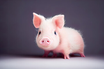 Illustration of cute little baby pig in studio setting