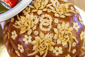 Ukrainian wedding bread korovai - Bread art wedding traditions at old recipes