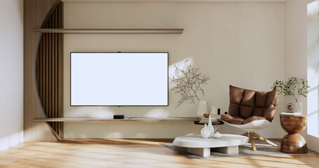 Poster - Tv Cabinet wooden design on white room interior modern style.3D rendering